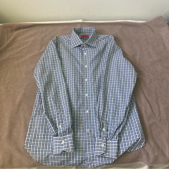 Isaia Blue Checkered Men's Shirt size 16/41 - Picture 4 of 11